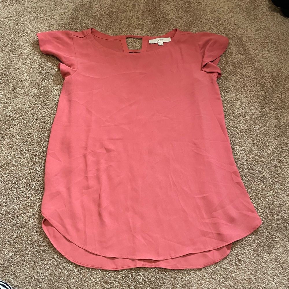 Loft Casual Short Sleeve Shirt with Ruffle Arm Holes & Back Size Small